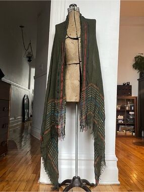 Olive Green Woven Fringe Shawl Scarf - Unbranded